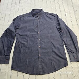 INC International Concepts Mens Navy Blue Cotton Button Down Shirt Epaulettes M